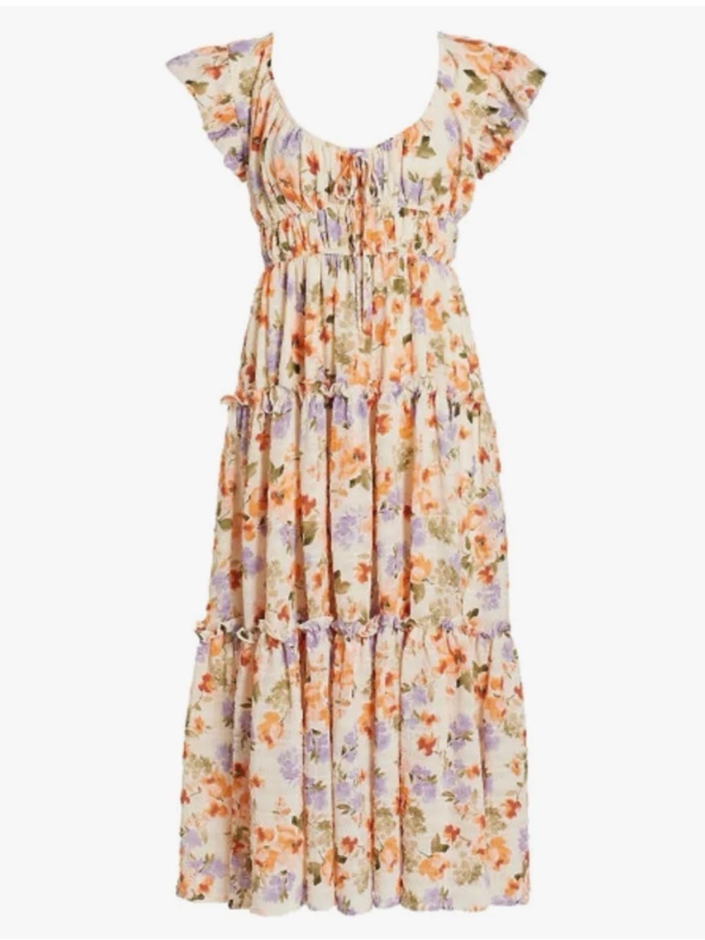 En Saison | Sibyl midi floral dress Women’s size M tiered ruffle sleeves stretch